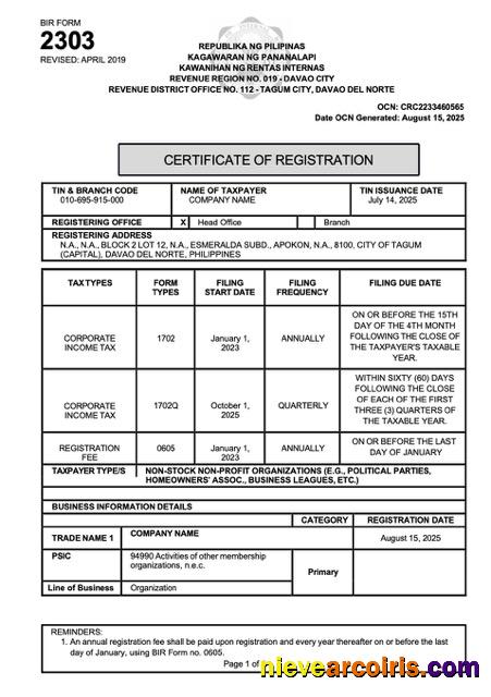 Philippines certificate of registration